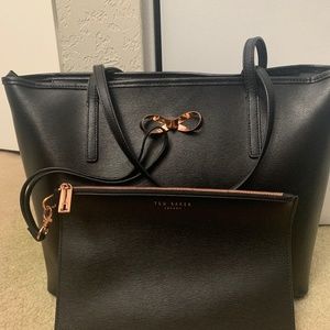 Ted Baker London large black leather tote bag